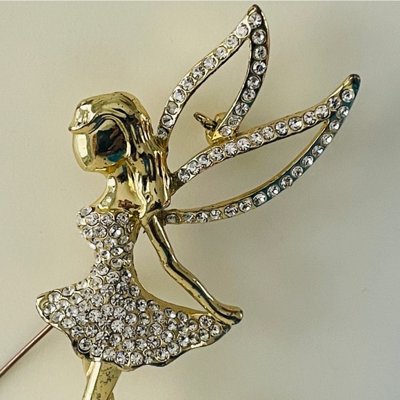 Tinker Bell Swarovski Crystal Diamond Like Pin Gold Coloured Broach Jewelry - Picture 5 of 16